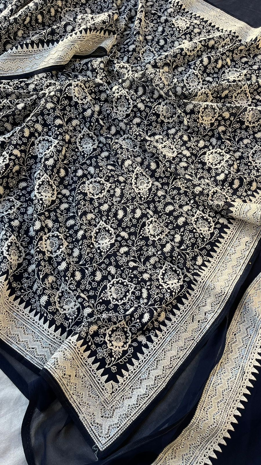 Black White Gorgette saree Indian sarees - Saffronfashionindia
