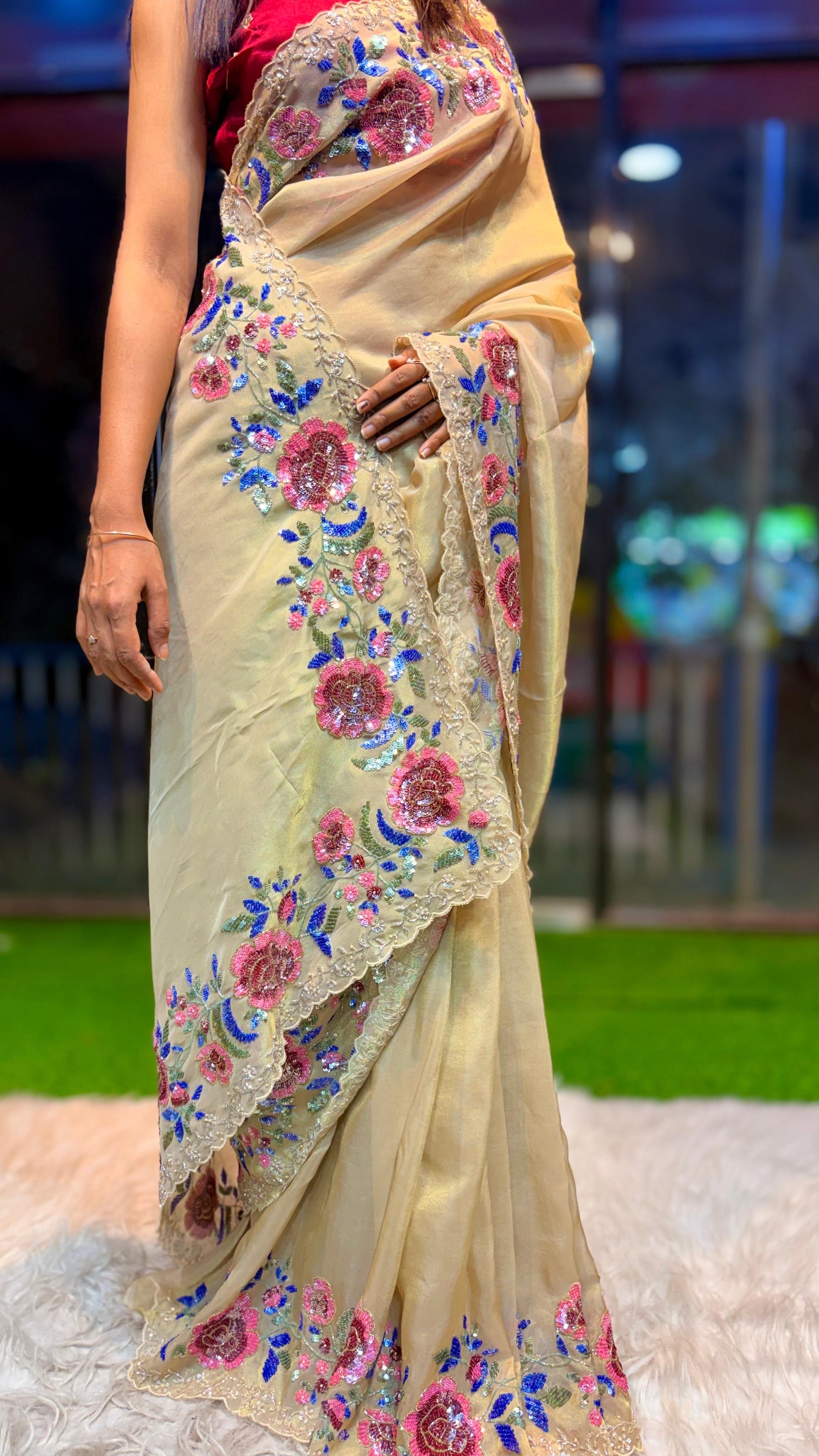 Gulnaar kanchi soft tissue silk saree reception sarees blouse Indian sari SaffronFashion