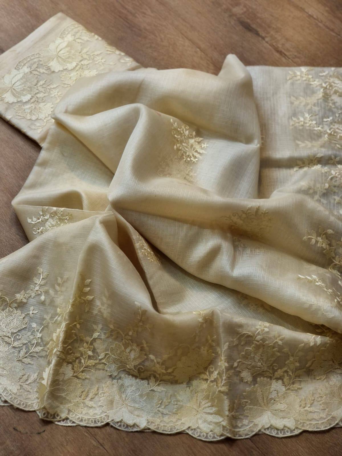 Kota Tussar Embroidery Saree Scalloped sari blouse Saffronfashionindia