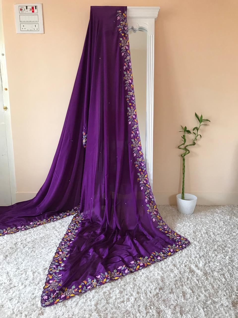 Purple satin saree Partywear sarees SaffronFashion