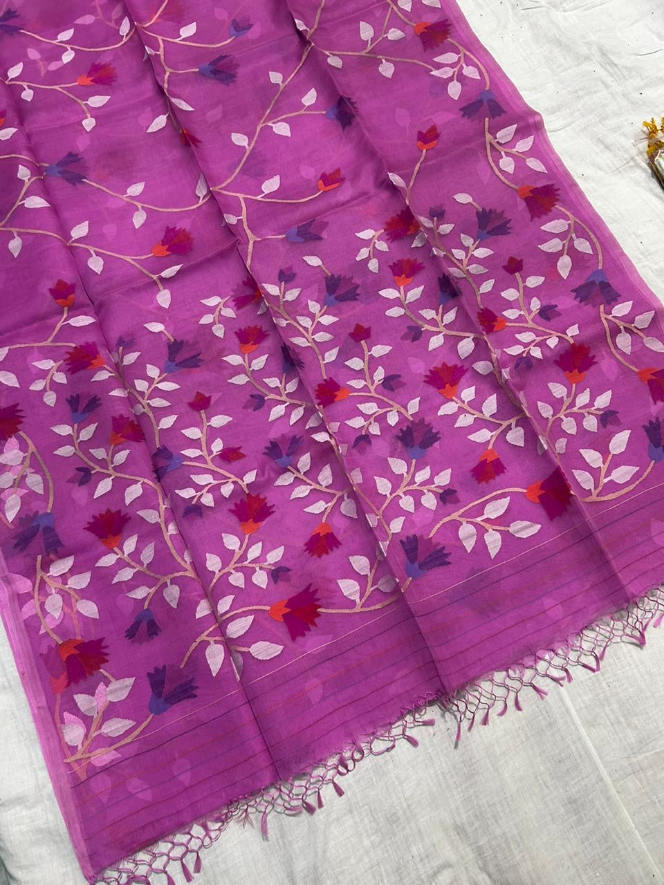 Pink Tantuj Jamdani saree - Saffronfashionindia
