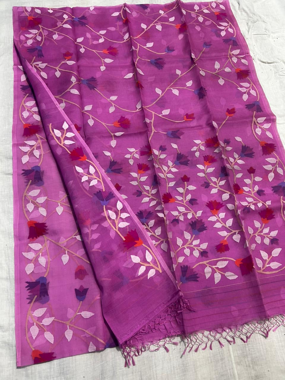 Pink Tantuj Jamdani saree - Saffronfashionindia