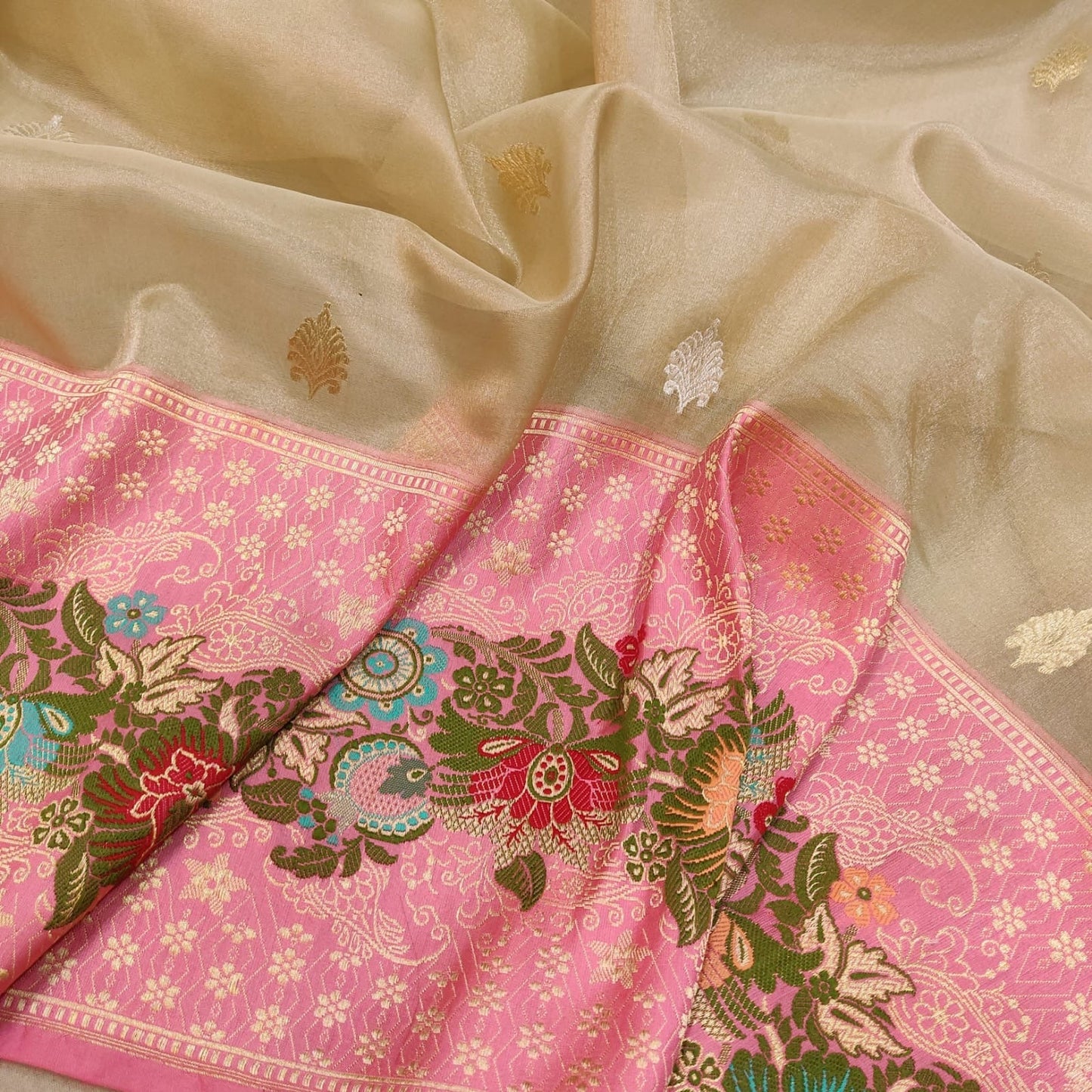 Anika tissue saree Handwoven saree Indian sari blouse SaffronFashion