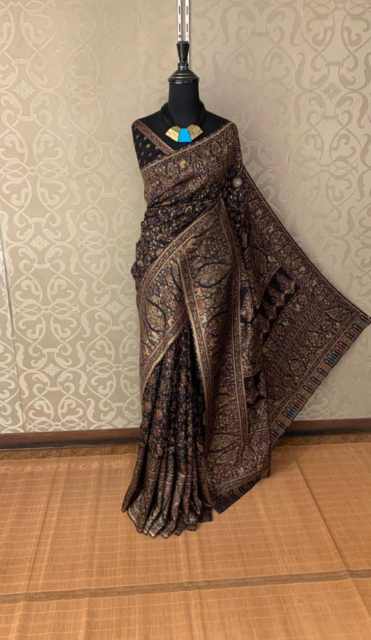 Pashmina Kani silk saree Indian saree blouse SaffronFashion