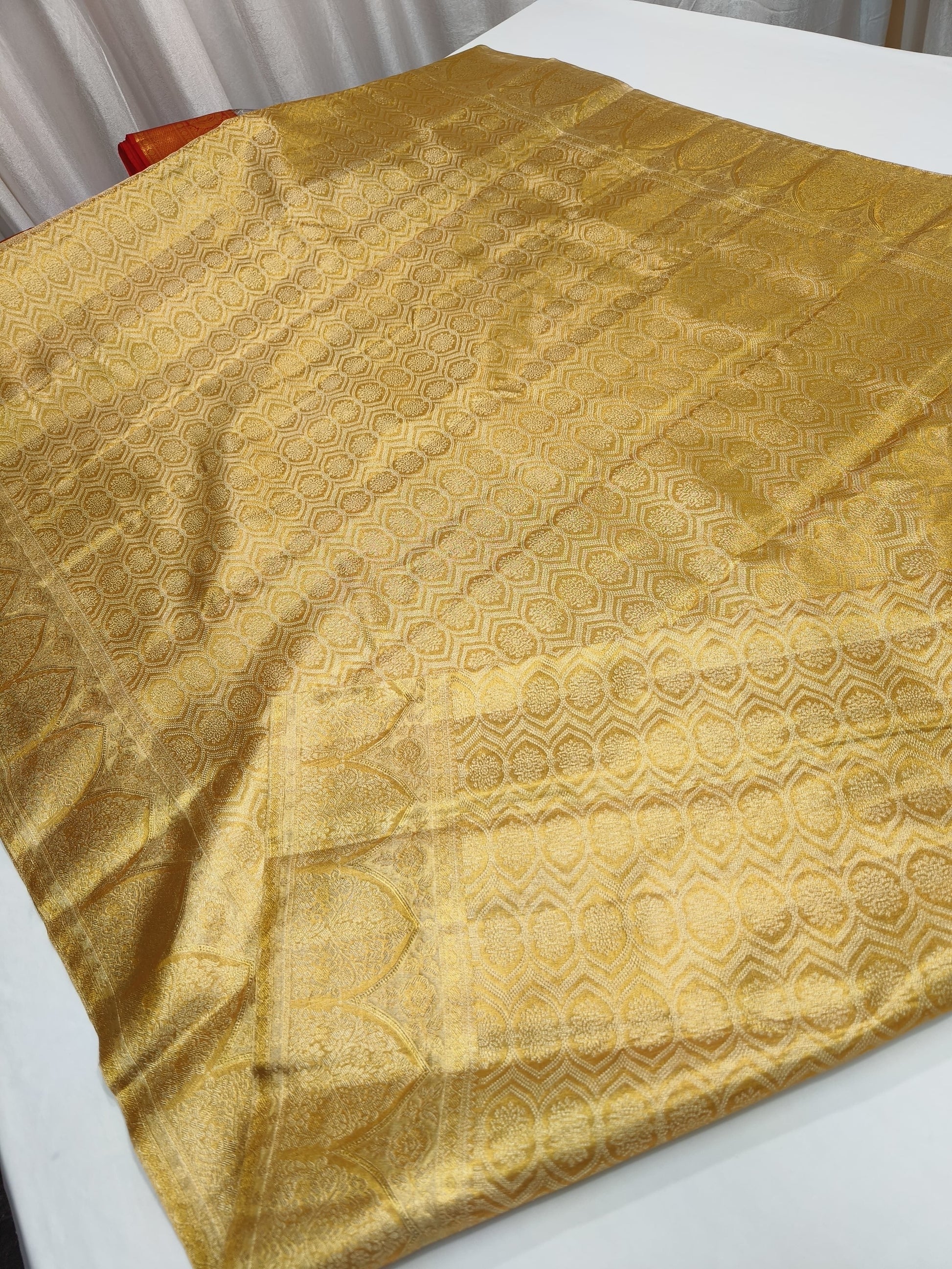 Kanjeevaram tissue golden saree/South Indian silk sari - Saffronfashionindia