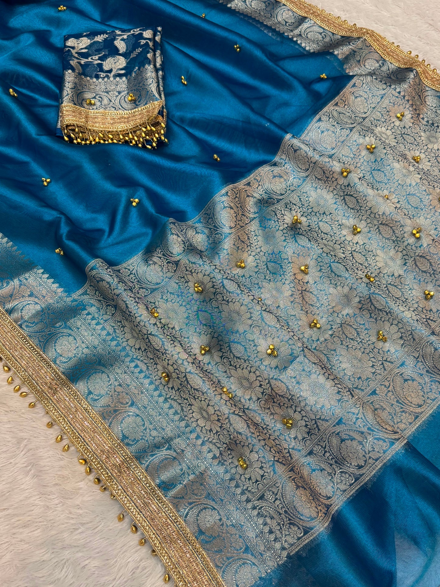 Firoza Banarsi saree soft silk tissue sarees blouse Indian sari partywear sarees Saffronfashionindia