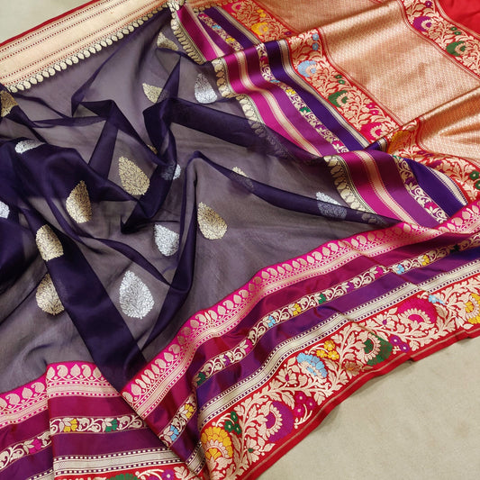 Lavina Kora Handwoven Kadwa saree - Saffronfashionindia