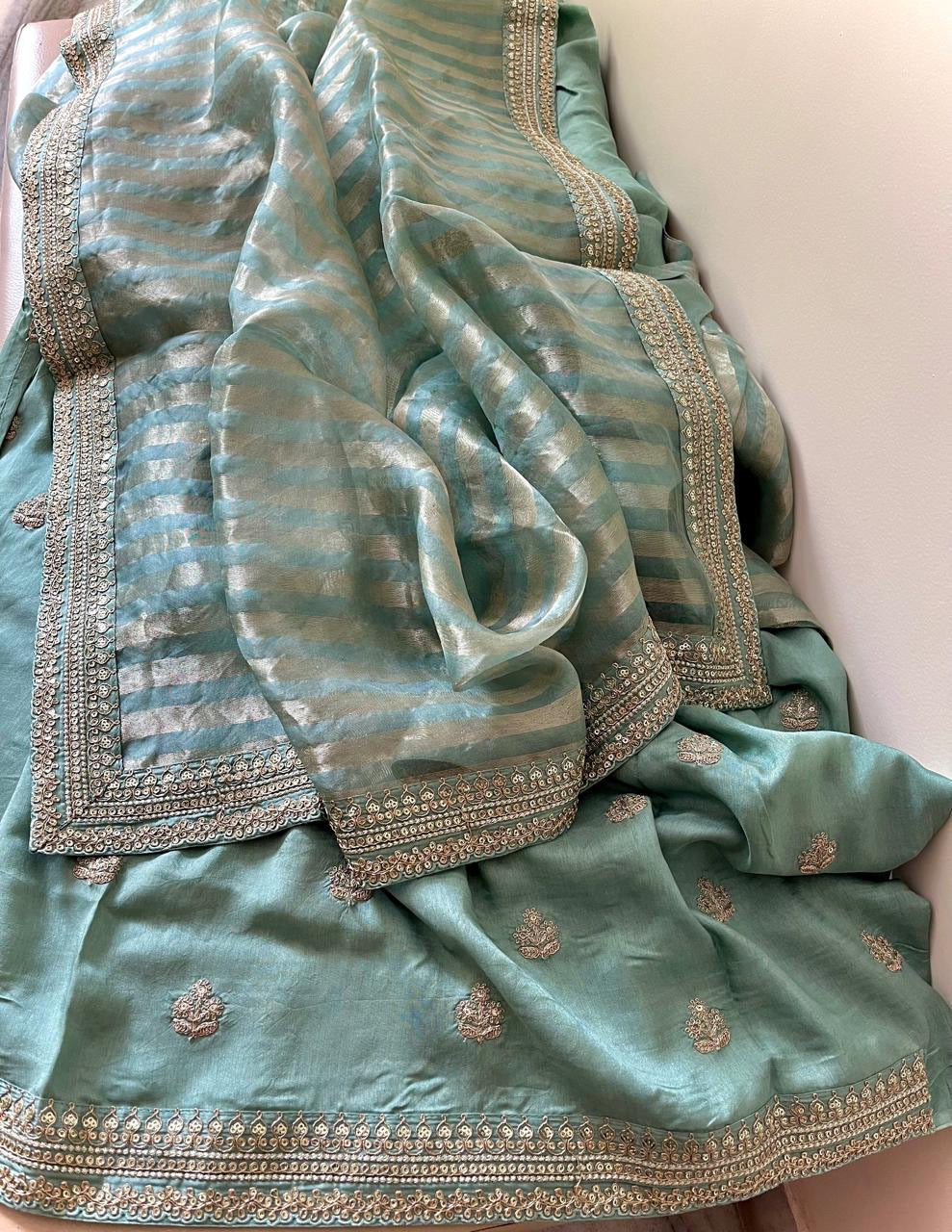 Striped tissue saree organza Partywear sarees SaffronFashion
