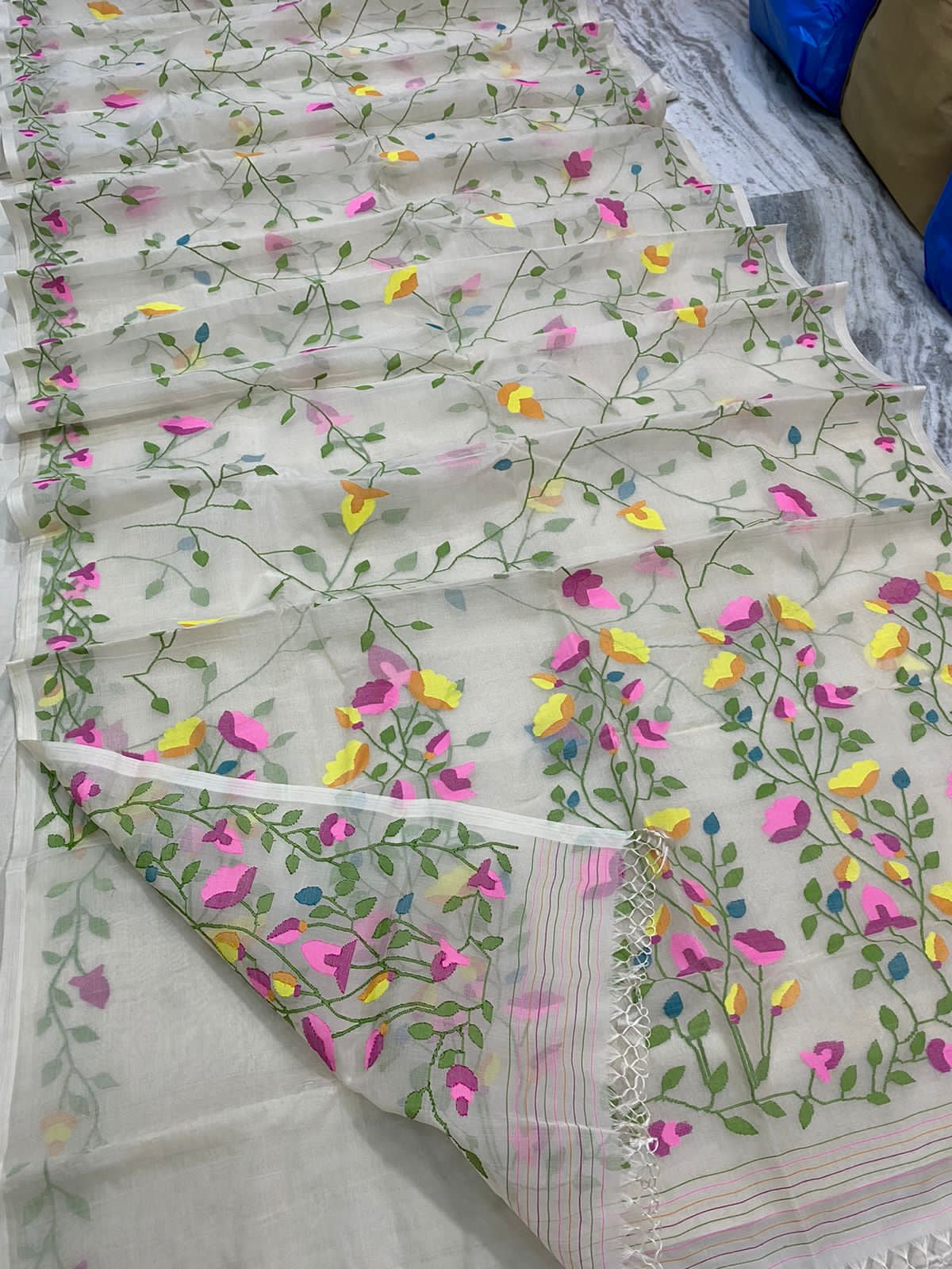 Sameera muslin indian jamdani saree - Saffronfashionindia