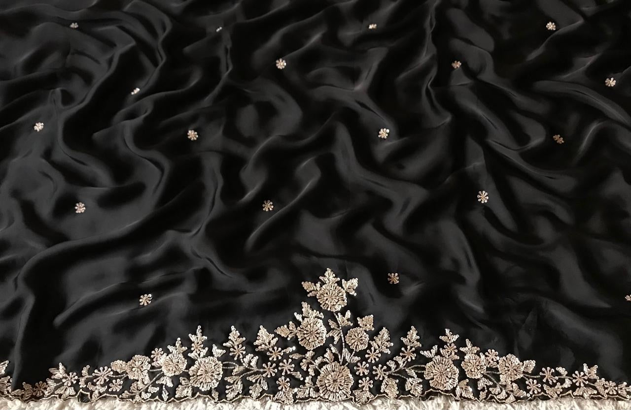 Black Stunning saree Indian organza silk sari - Saffronfashionindia