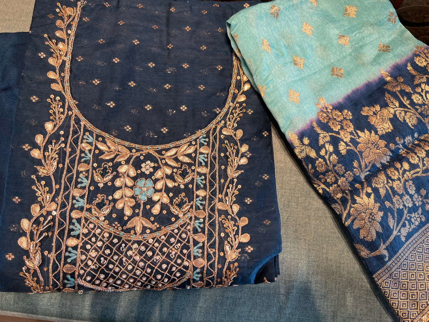 Blue Chanderi Gottapatti Salwar Kameez Indian Salwar suit - Saffronfashionindia