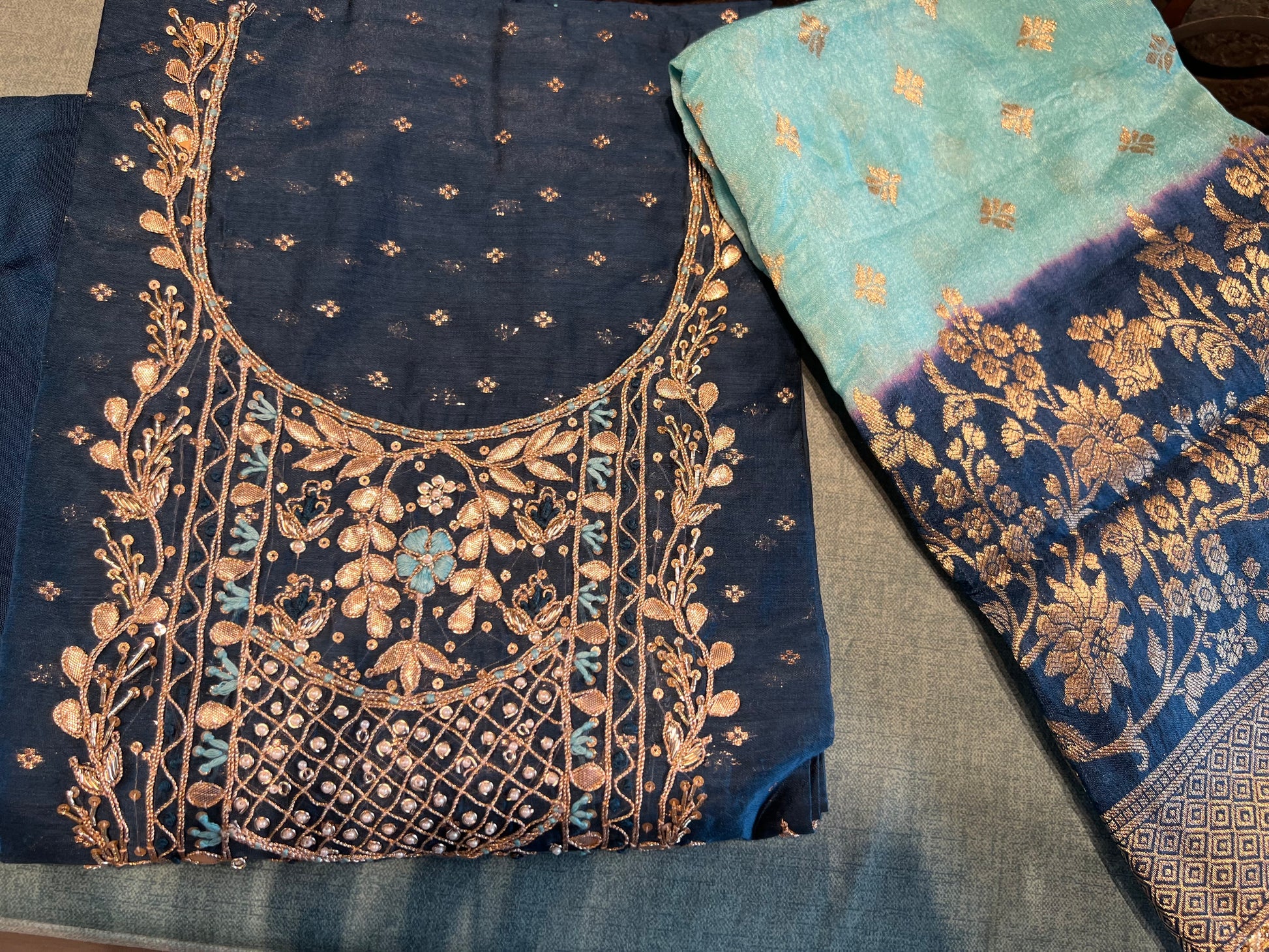 Blue Chanderi Gottapatti Salwar Kameez Indian Salwar suit - Saffronfashionindia
