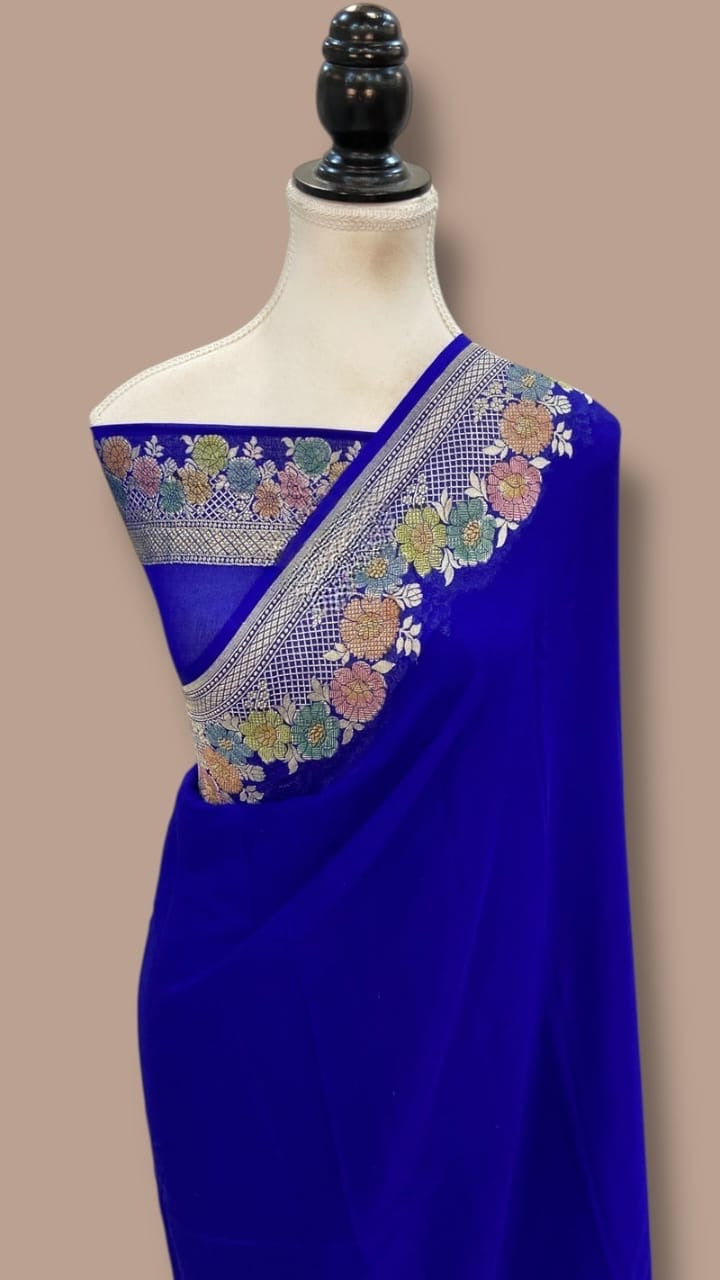 Floral georgette saree khaddi saree Indian sari blouse SaffronFashion