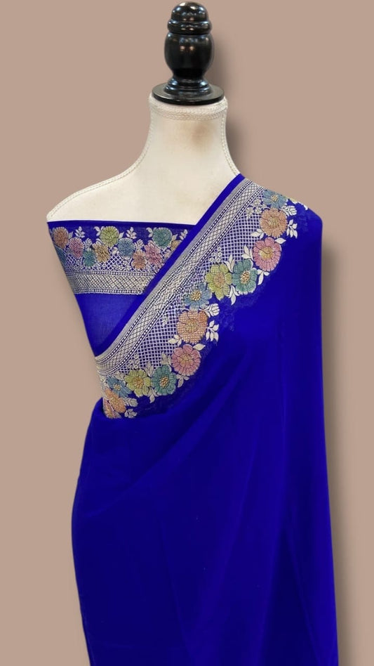 Floral georgette saree khaddi saree Indian sari blouse SaffronFashion