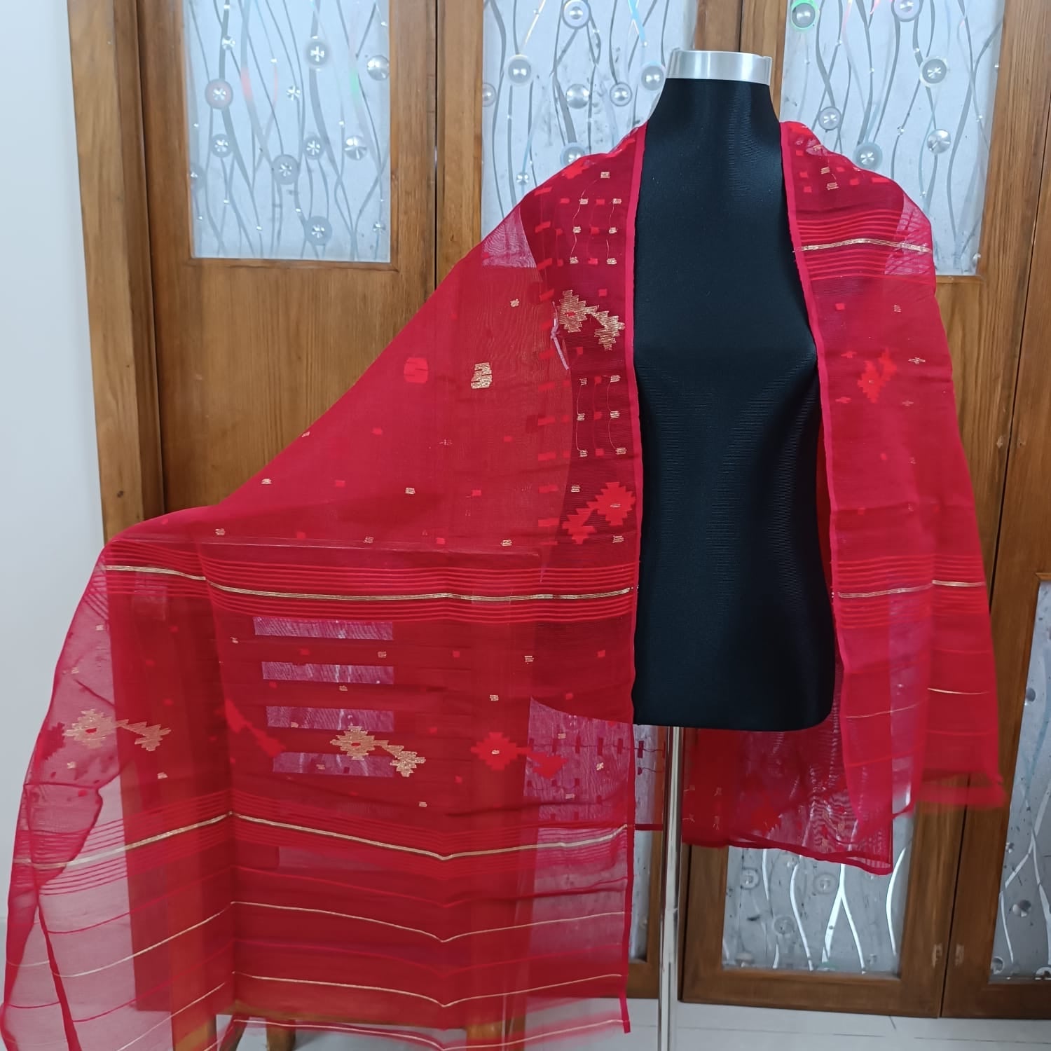 Silk Jamdani Indian heritage dupatta - Saffronfashionindia