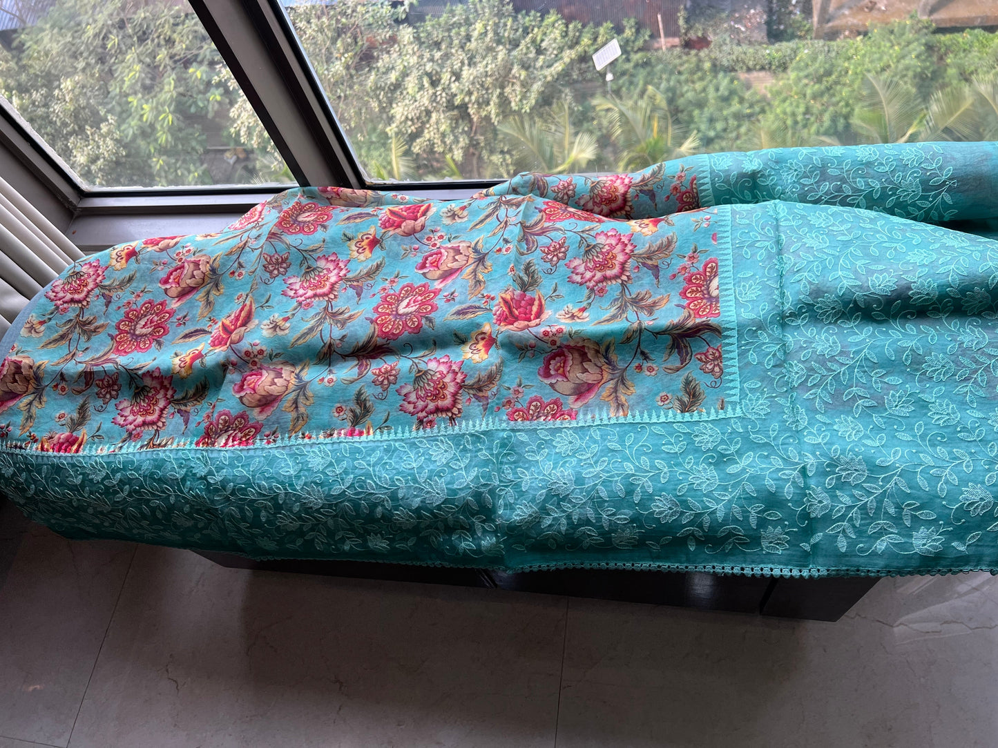 Firoza saree floral saree beautiful sari blouse SaffronFashion