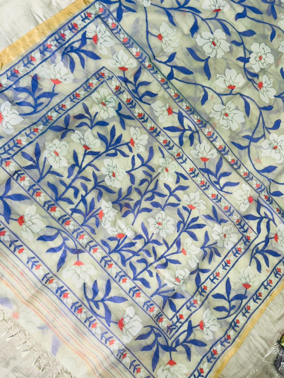 Afshika muslin jamdani saree - Saffronfashionindia