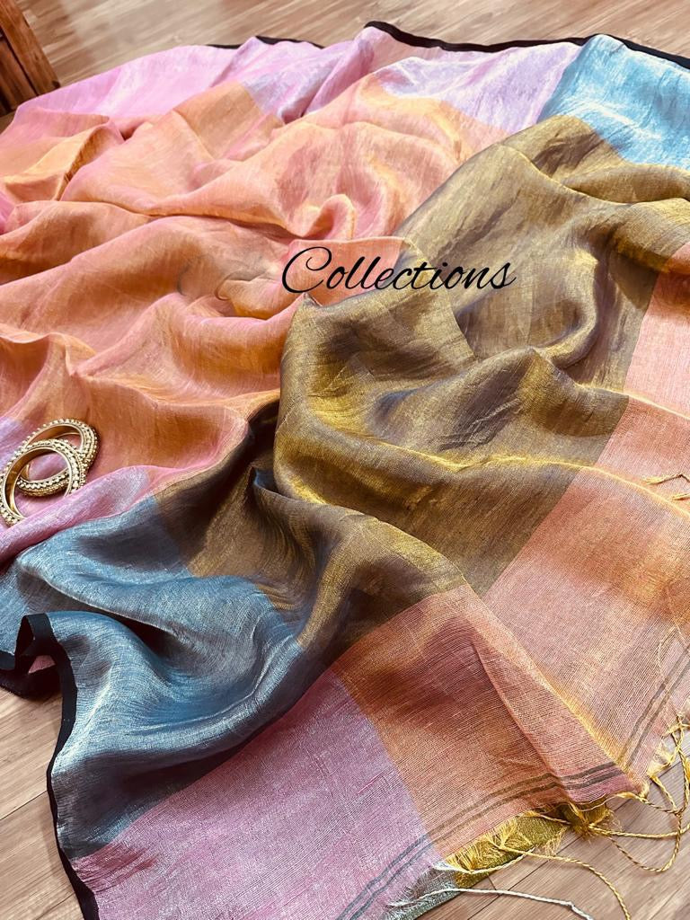 Ilima gold toned Saree Zari Saree Woven Sari Linen Sari - Saffronfashionindia