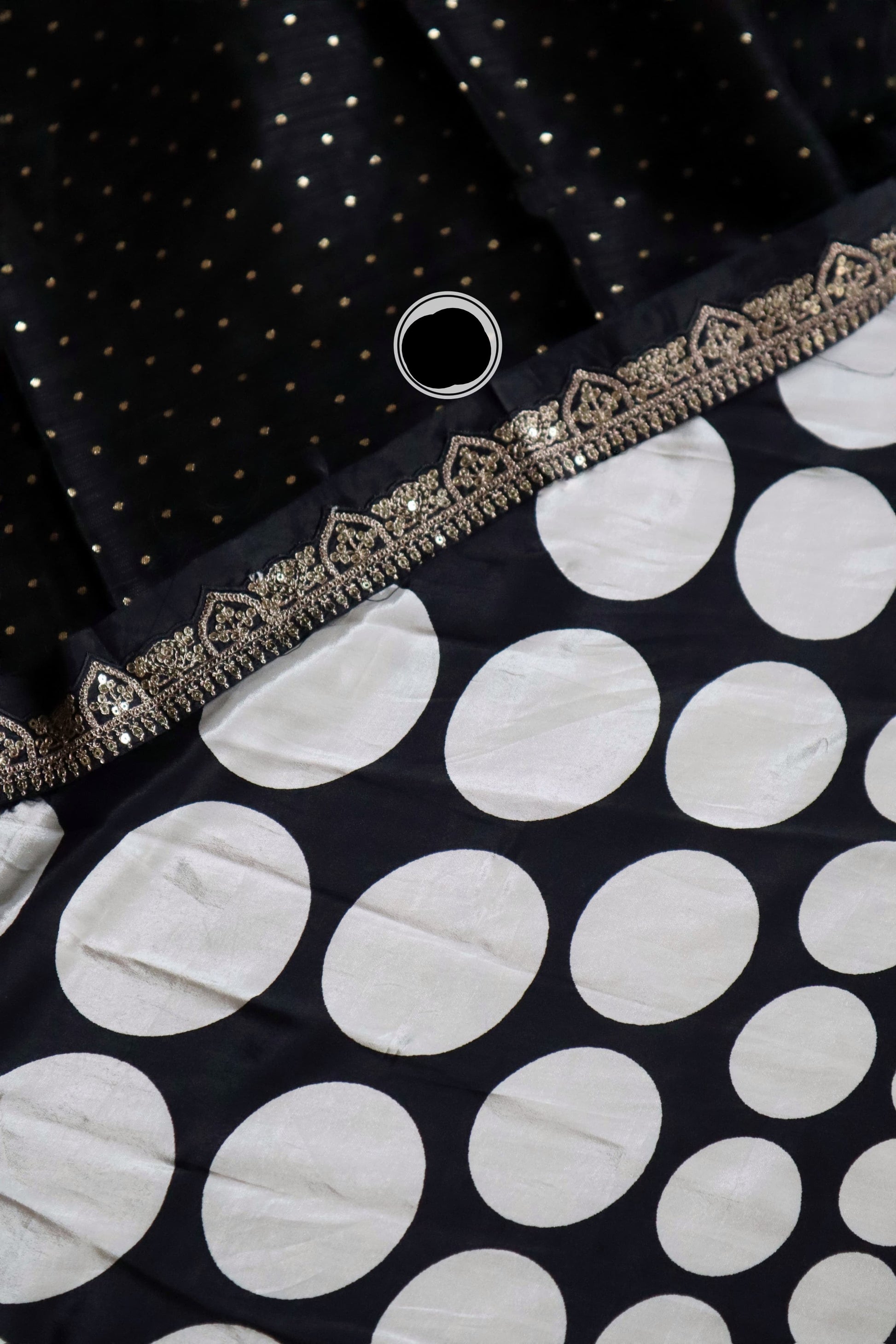 Retro inspired satin silk saree polka dot saree Partywear saree blouse Saffronfashionindia