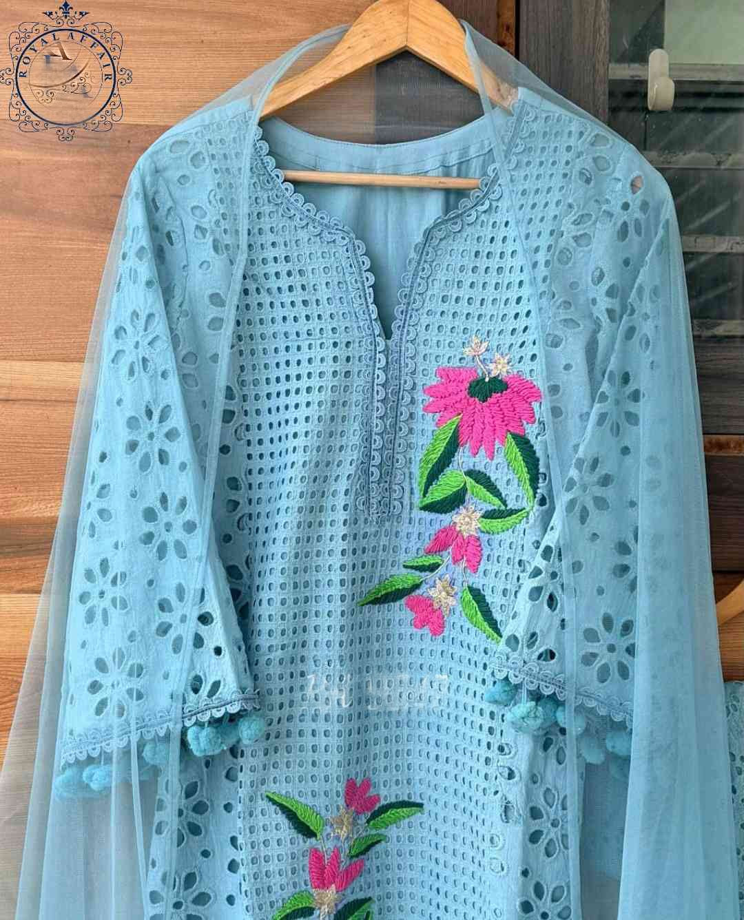 Chikankari stitched shirt set designer dress Saffronfashionindia