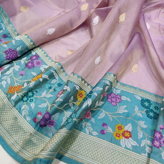 Omani tissue saree handwoven saree women sari blouse - Saffronfashionindia