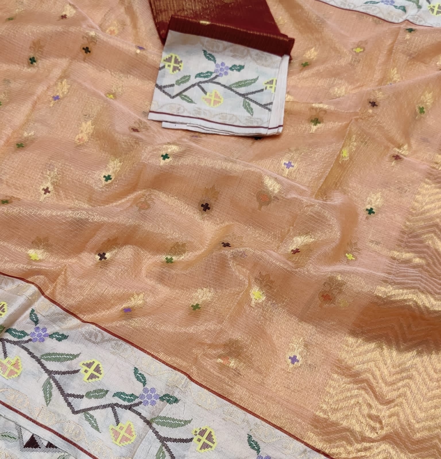Peachin zari kota saree traditional sarees - Saffronfashionindia
