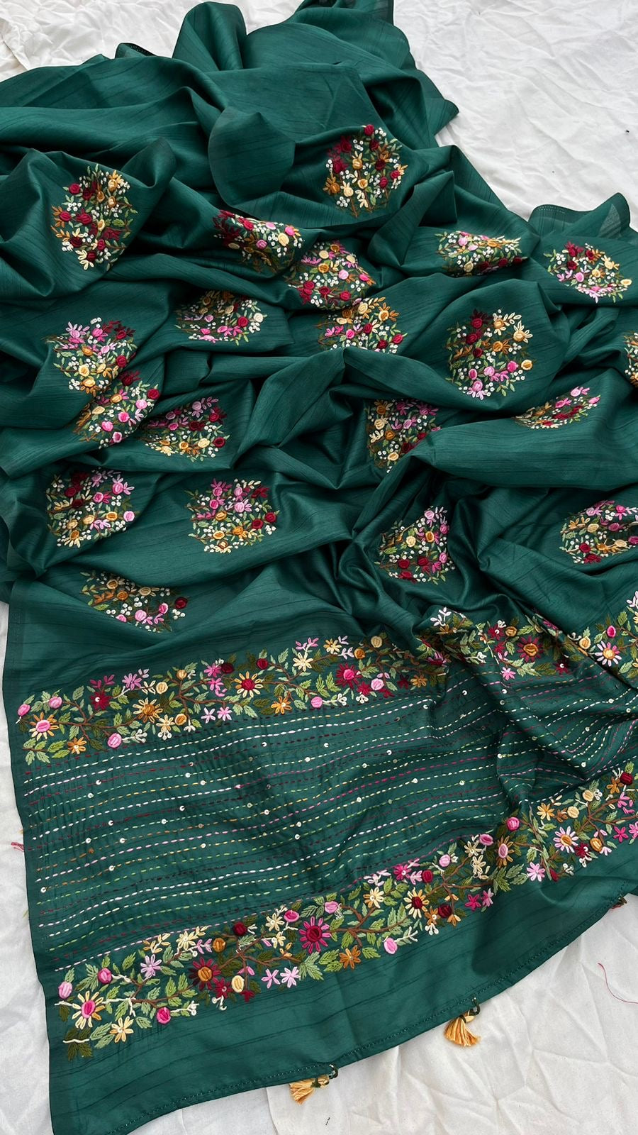 Kivashi Tussar Linen Embroidered Saree Indian Sari - Saffronfashionindia