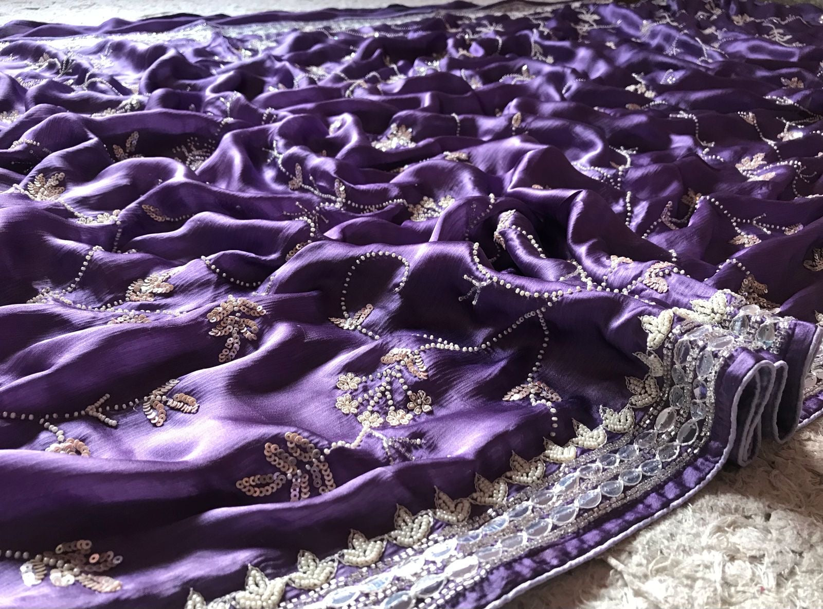 Satin Silk Premium Purple Luxury Saree Beautiful sari - Saffronfashionindia