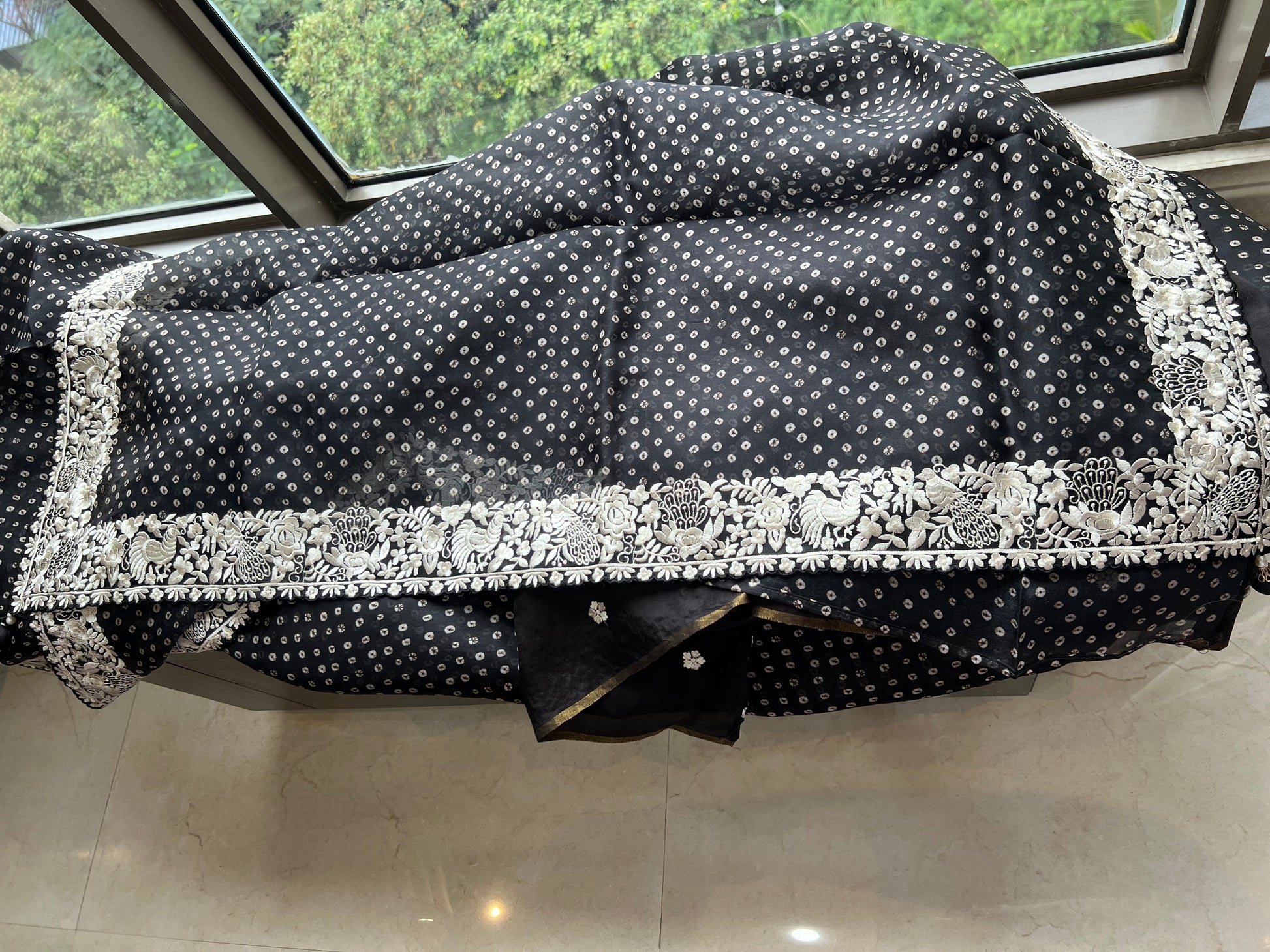 Black Organza Saree parsi inspired border saree blouse - Saffronfashionindia