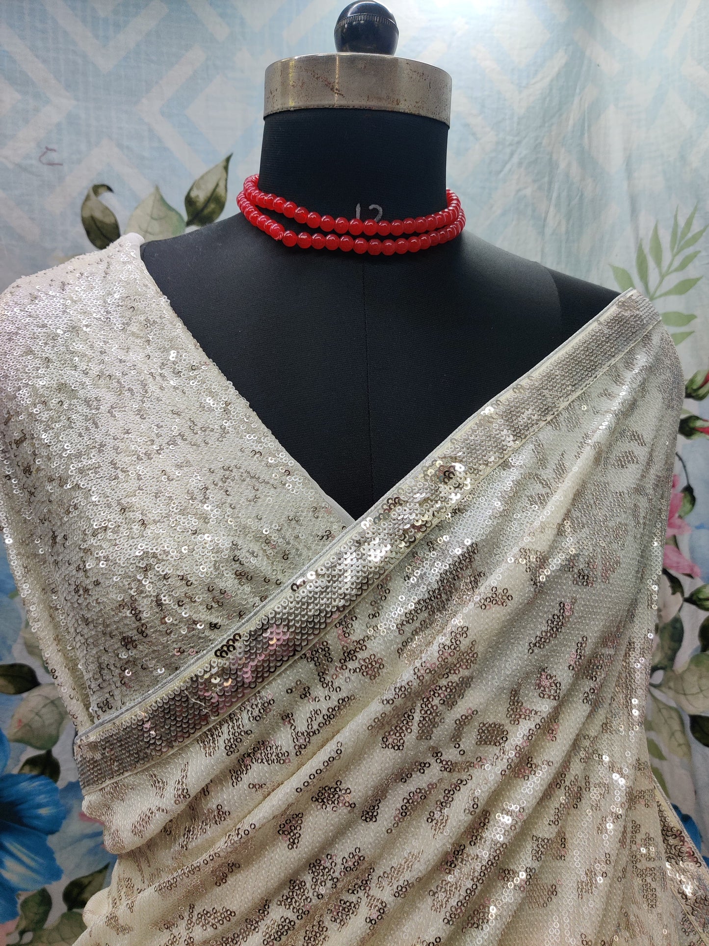 White sequence saree Indian saree party wear sari blouse - Saffronfashionindia