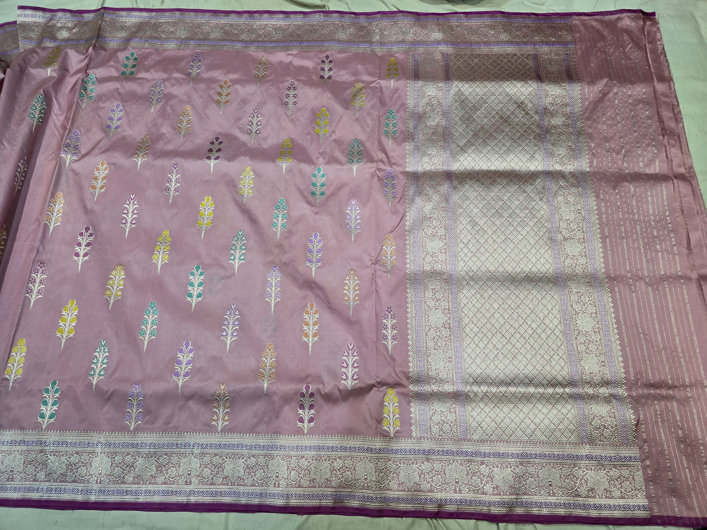 Pink Banarsi saree elegant saree Jamdani tissue sari blouse SaffronFashion