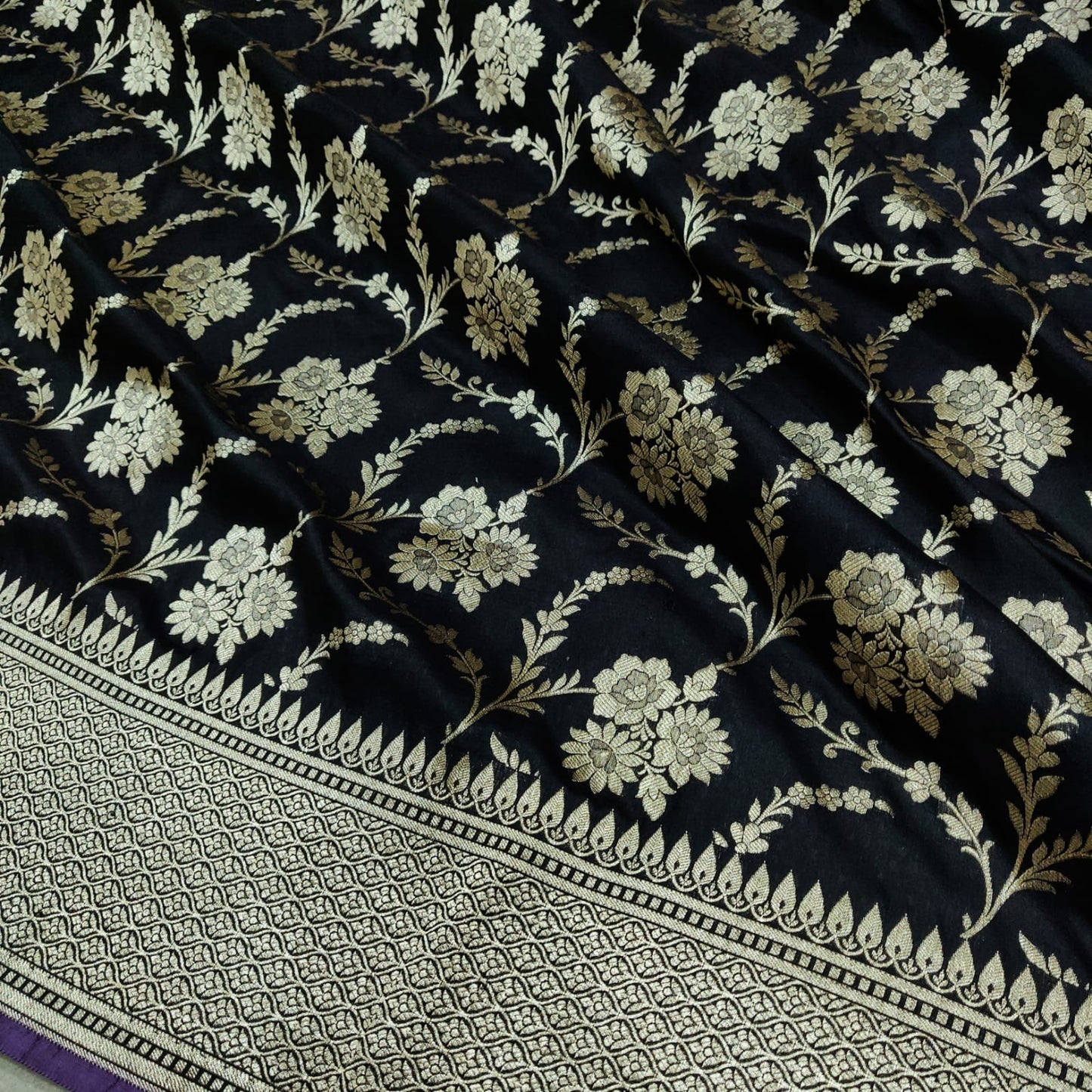 Black Katan silk handwoven saree - Saffronfashionindia