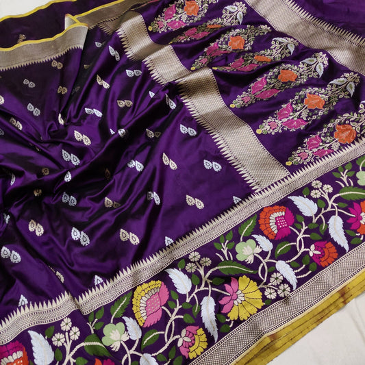 Floral Katan Handwoven zari saree Indian sarees - Saffronfashionindia