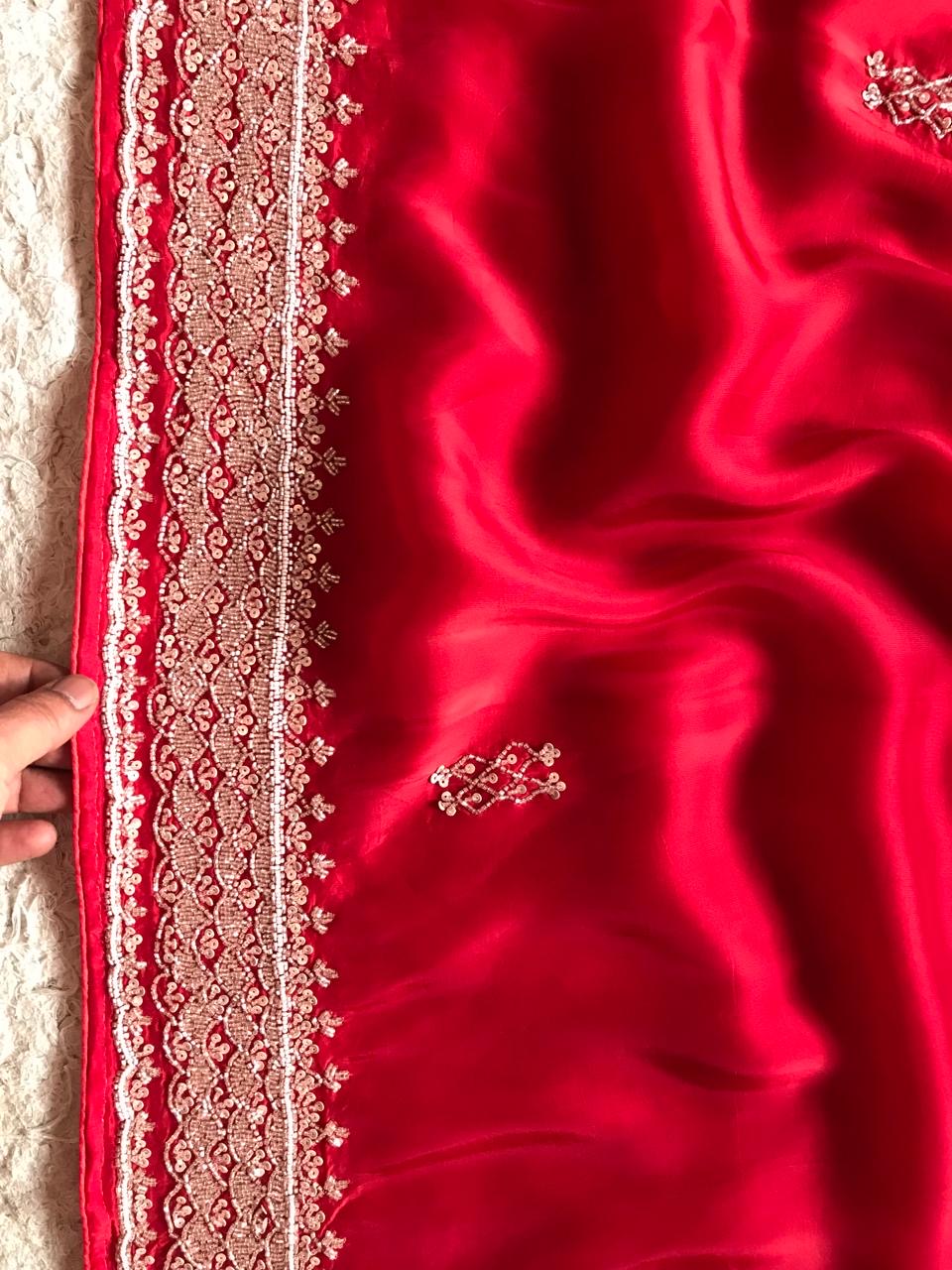 Red Bridal Posh Premium Satin saree - Saffronfashionindia