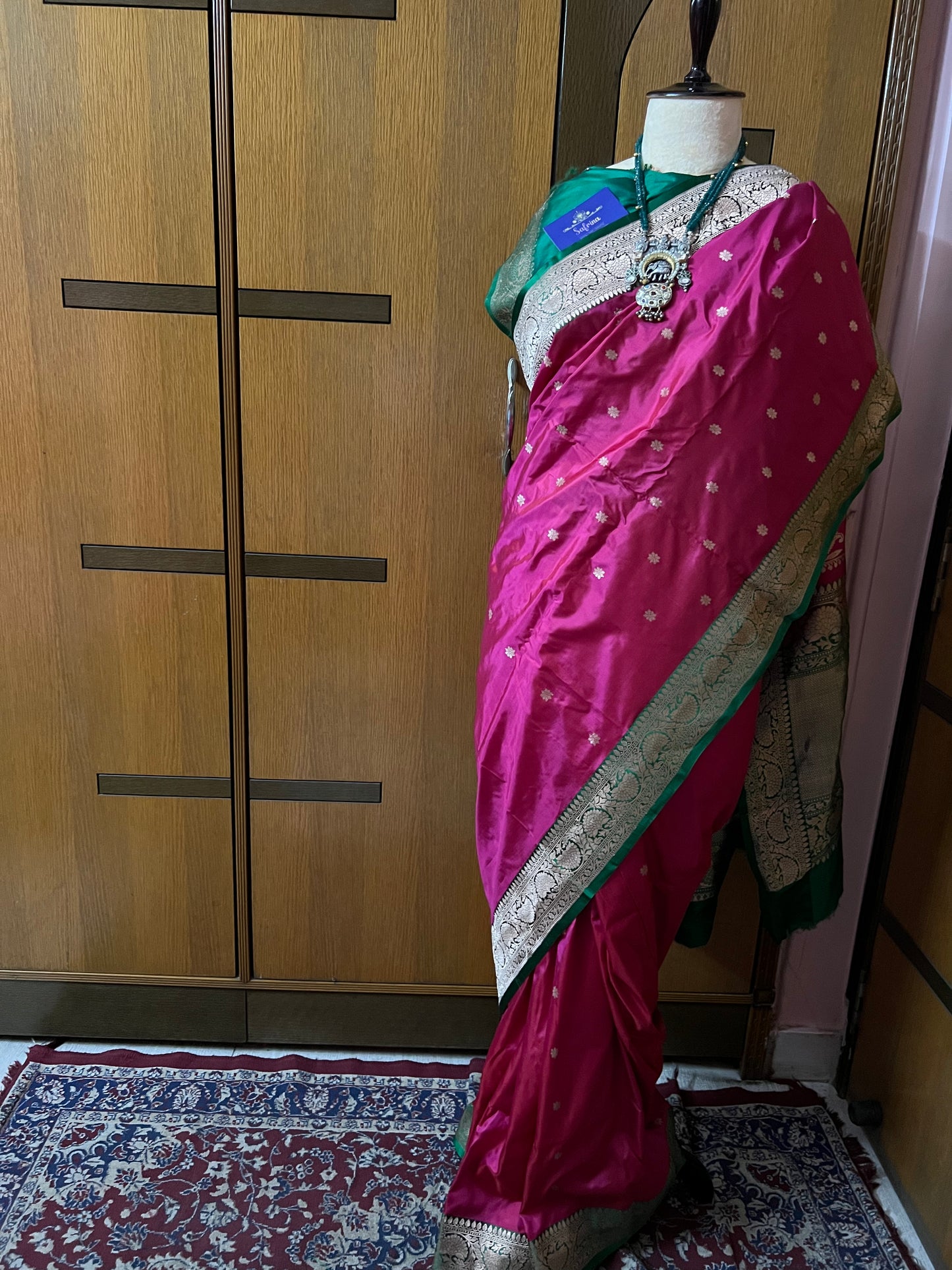 Pink silk Kanchipuram saree traditional sari - Saffronfashionindia