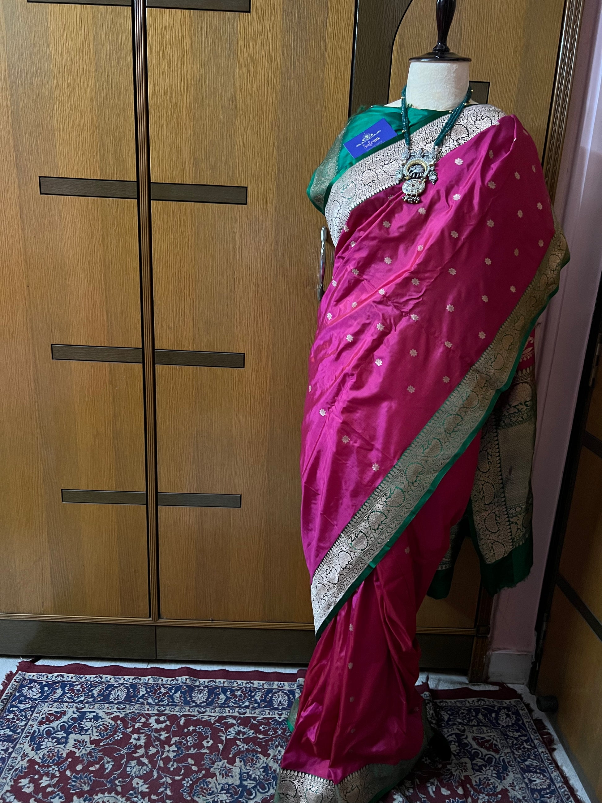 Pink silk Kanchipuram saree traditional sari - Saffronfashionindia