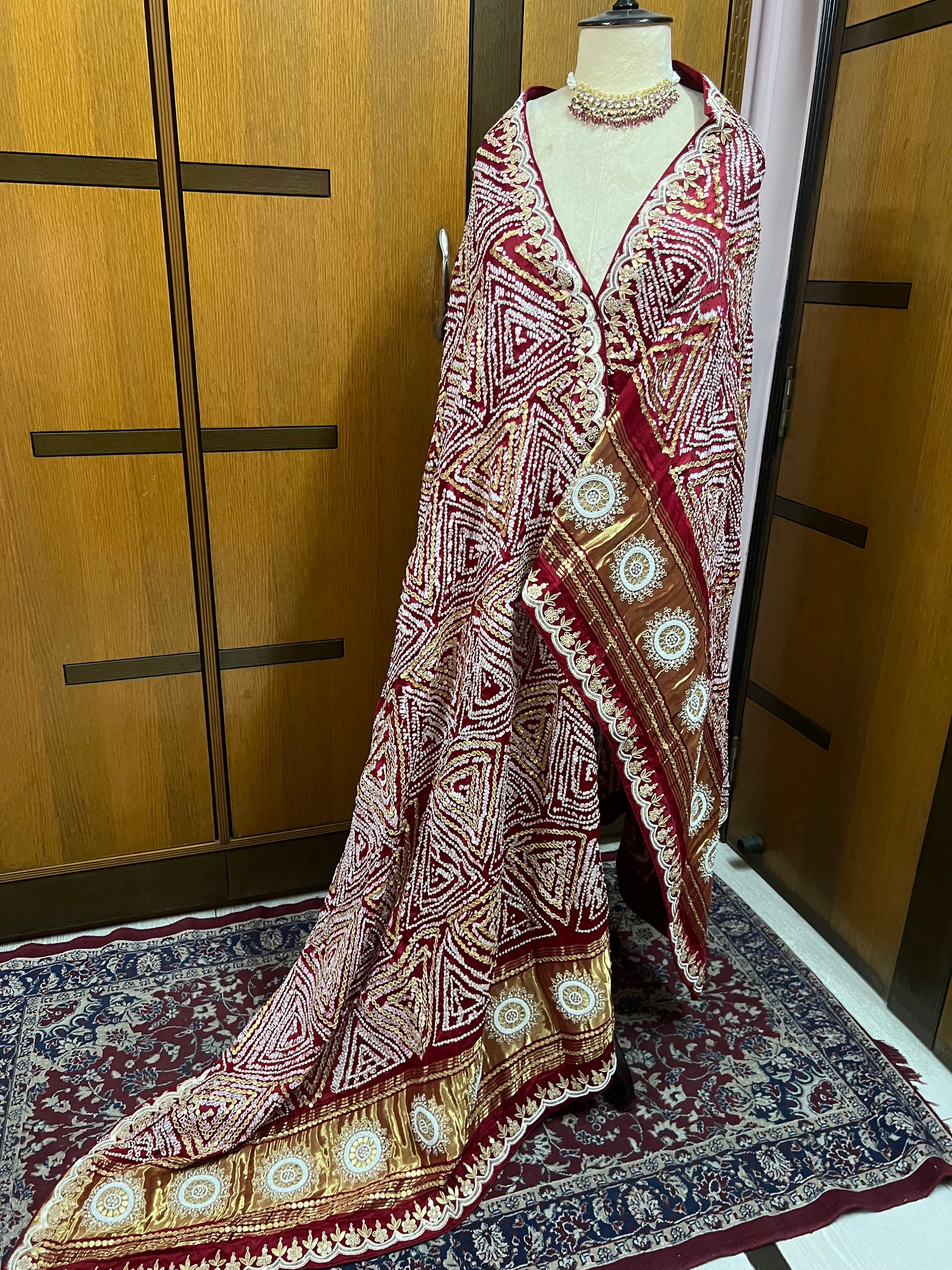 Red Gajji silk dupatta pearl gottapatti dupatta embroidered dupatta - Saffronfashionindia