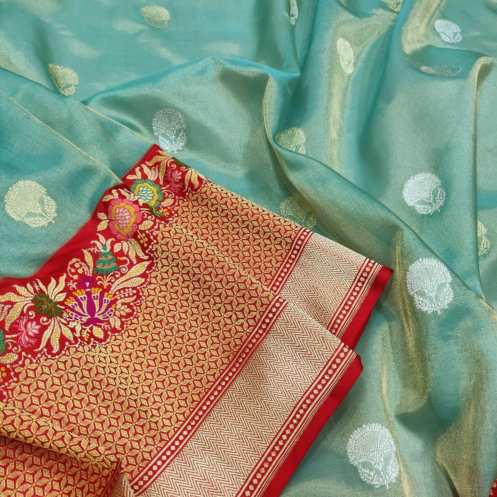 Vahiza tissue saree handwoven sarees Indian sari blouse - Saffronfashionindia