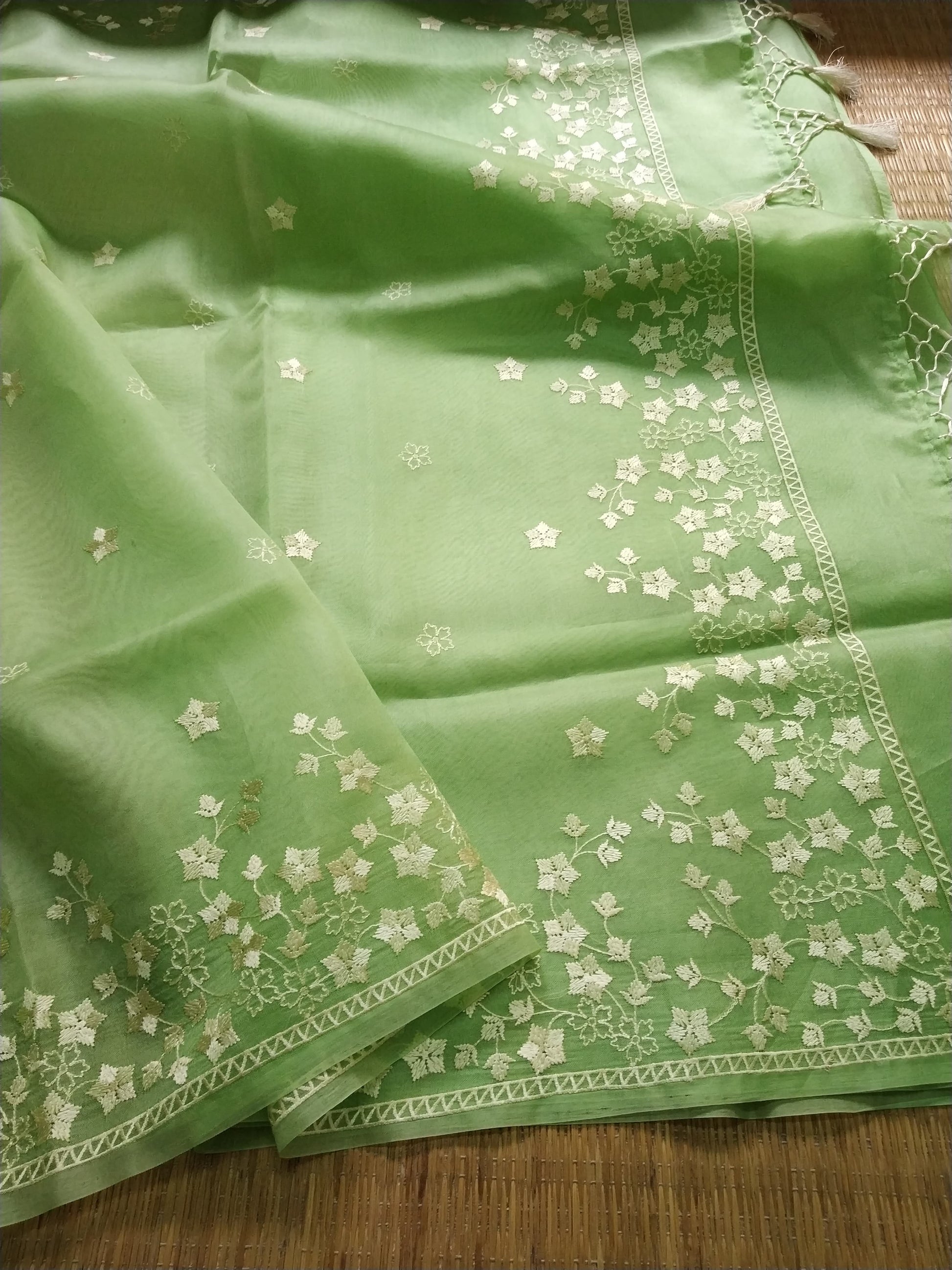 Star Inspired Organza Silk Saree Embroidery Indian saree - Saffronfashionindia