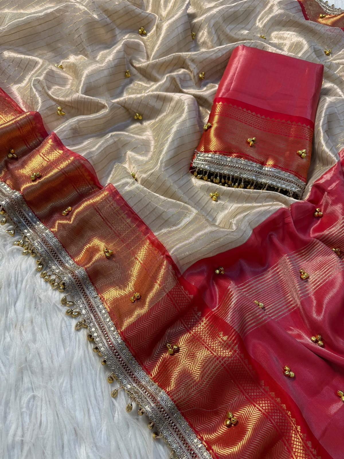 Handmade tissue saree ghungroo saree bollywood inspired sari blouse Saffronfashionindia