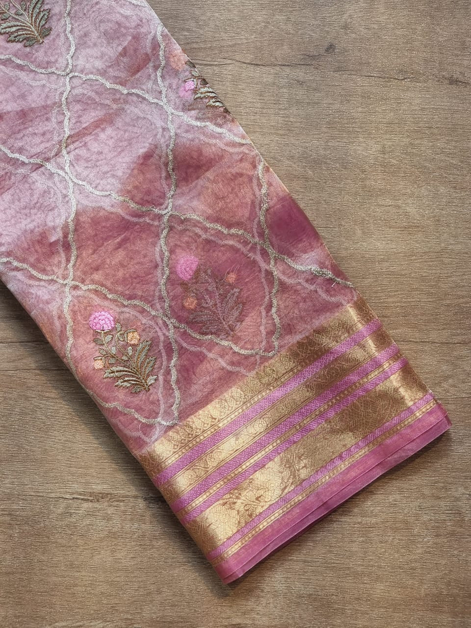 Pink Banarsi organza tissue silk sarees - Saffronfashionindia