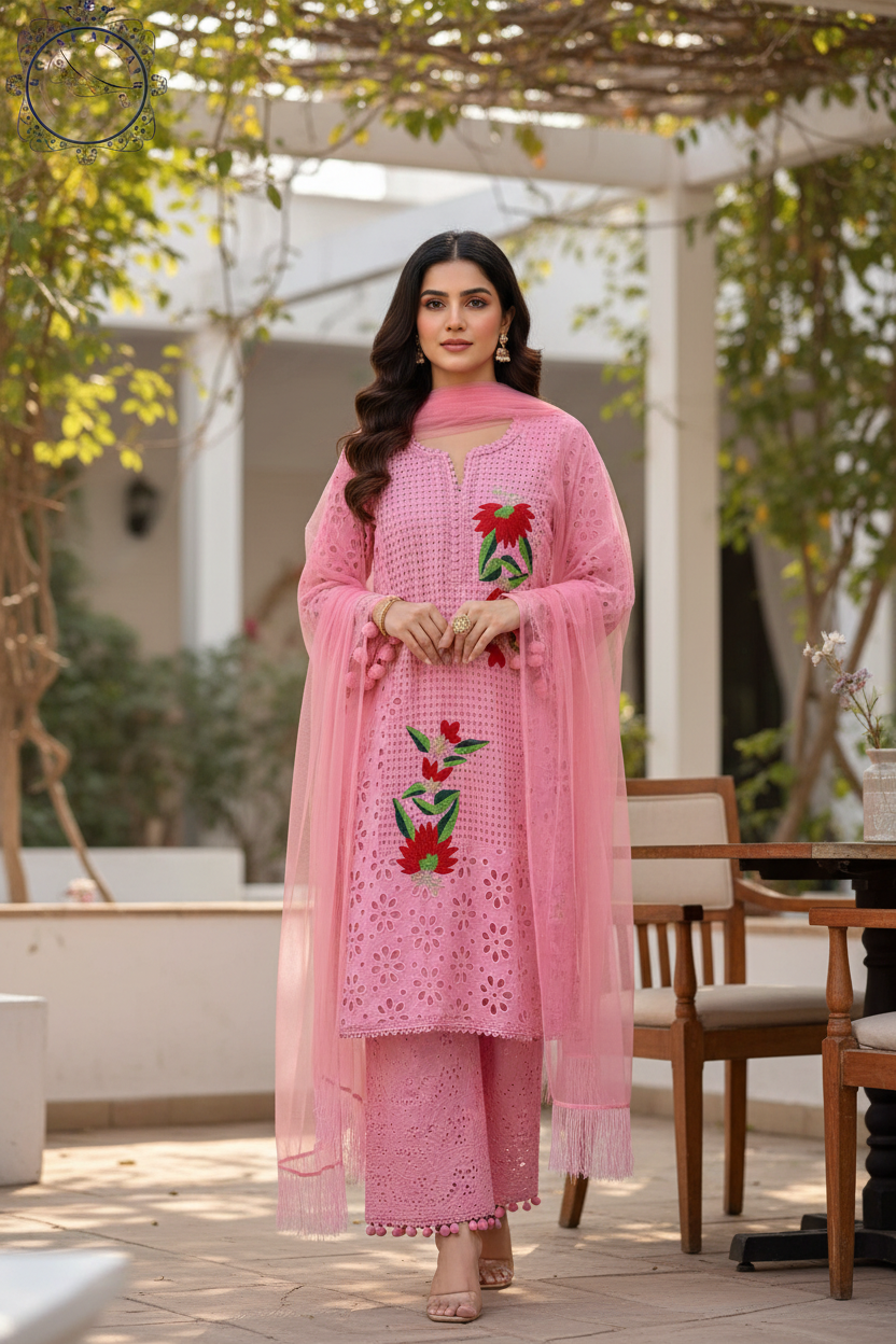 Chikankari stitched shirt set designer dress Saffronfashionindia