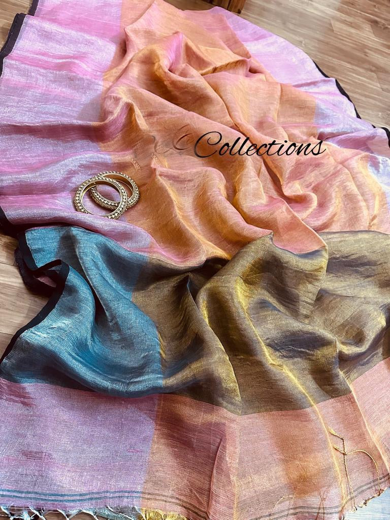 Ilima gold toned Saree Zari Saree Woven Sari Linen Sari - Saffronfashionindia