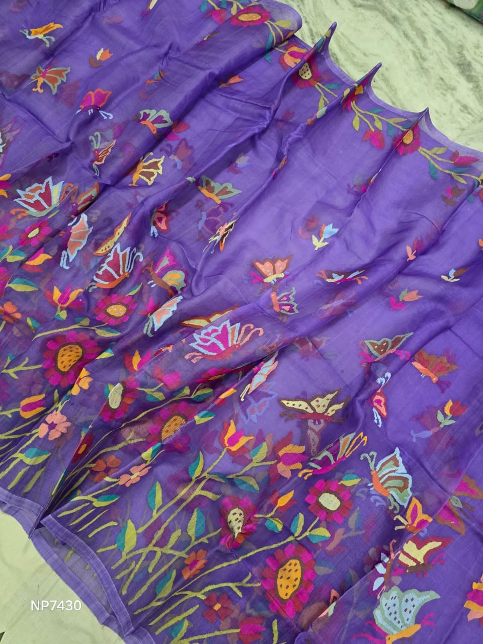 Muslin Jamdani saree tantuj saree handmade sari blouse SaffronFashion