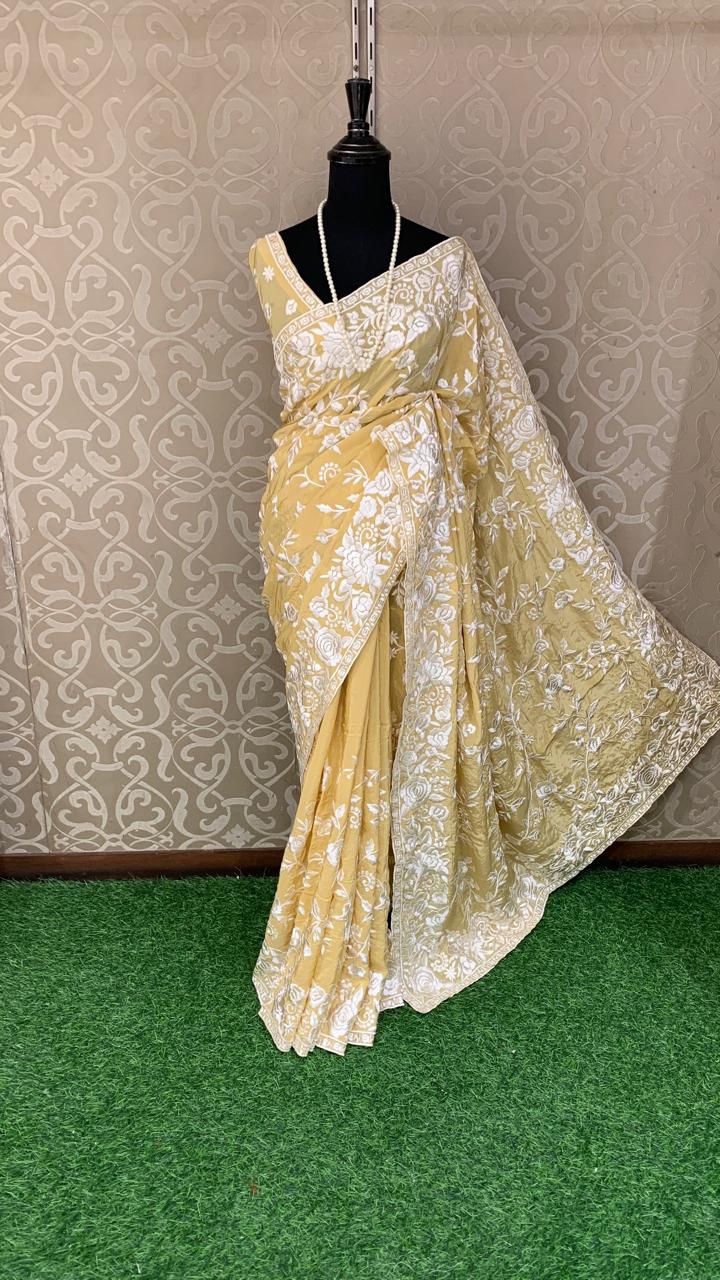 Lavani Georgette saree Indian trendy saree blouse - Saffronfashionindia