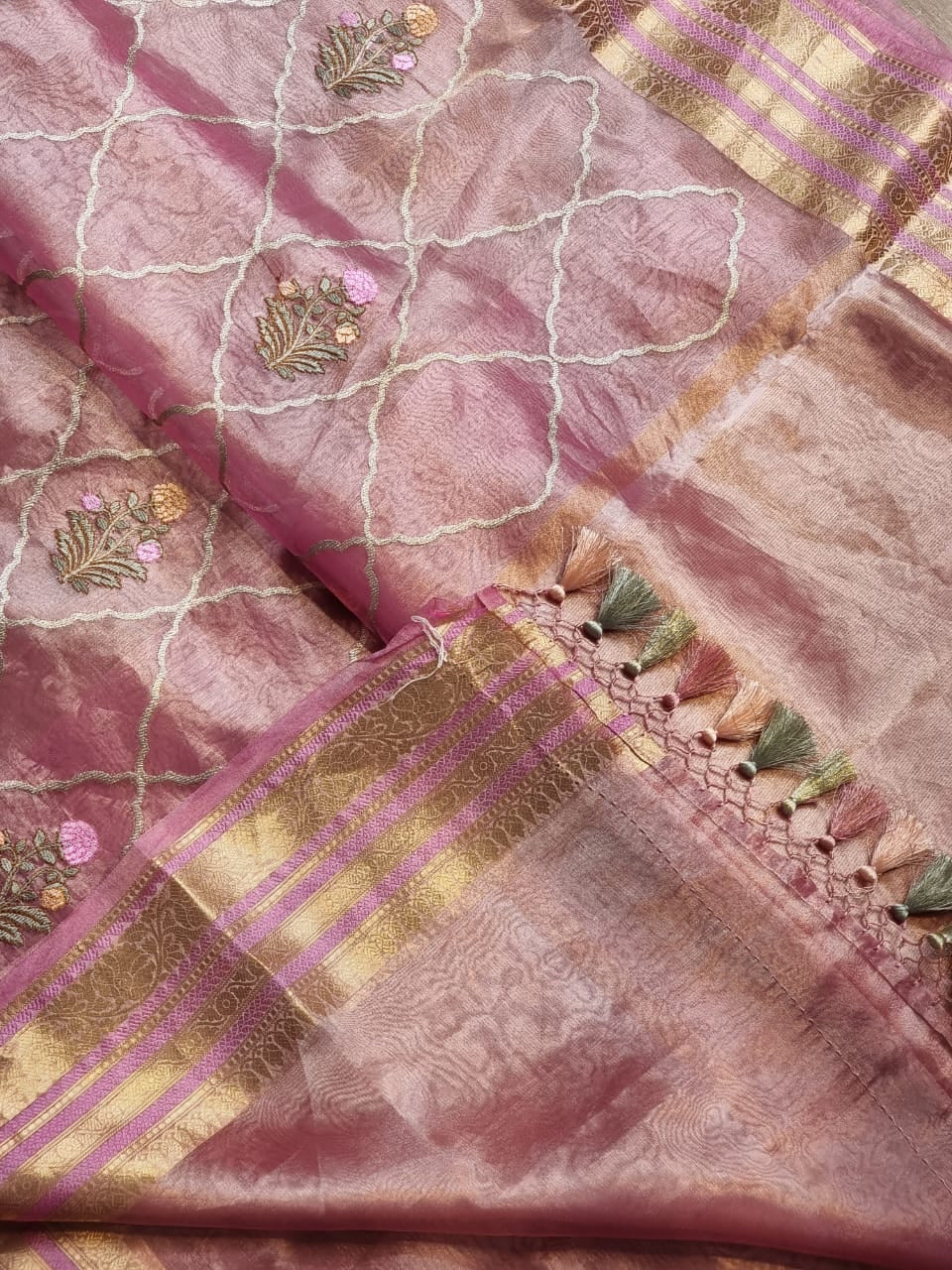 Pink Banarsi organza tissue silk sarees - Saffronfashionindia