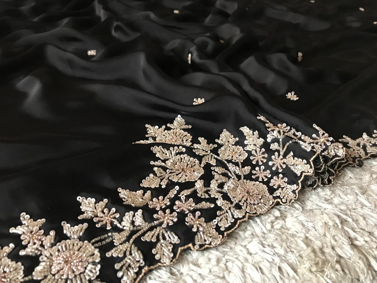 Black Stunning saree Indian organza silk sari - Saffronfashionindia