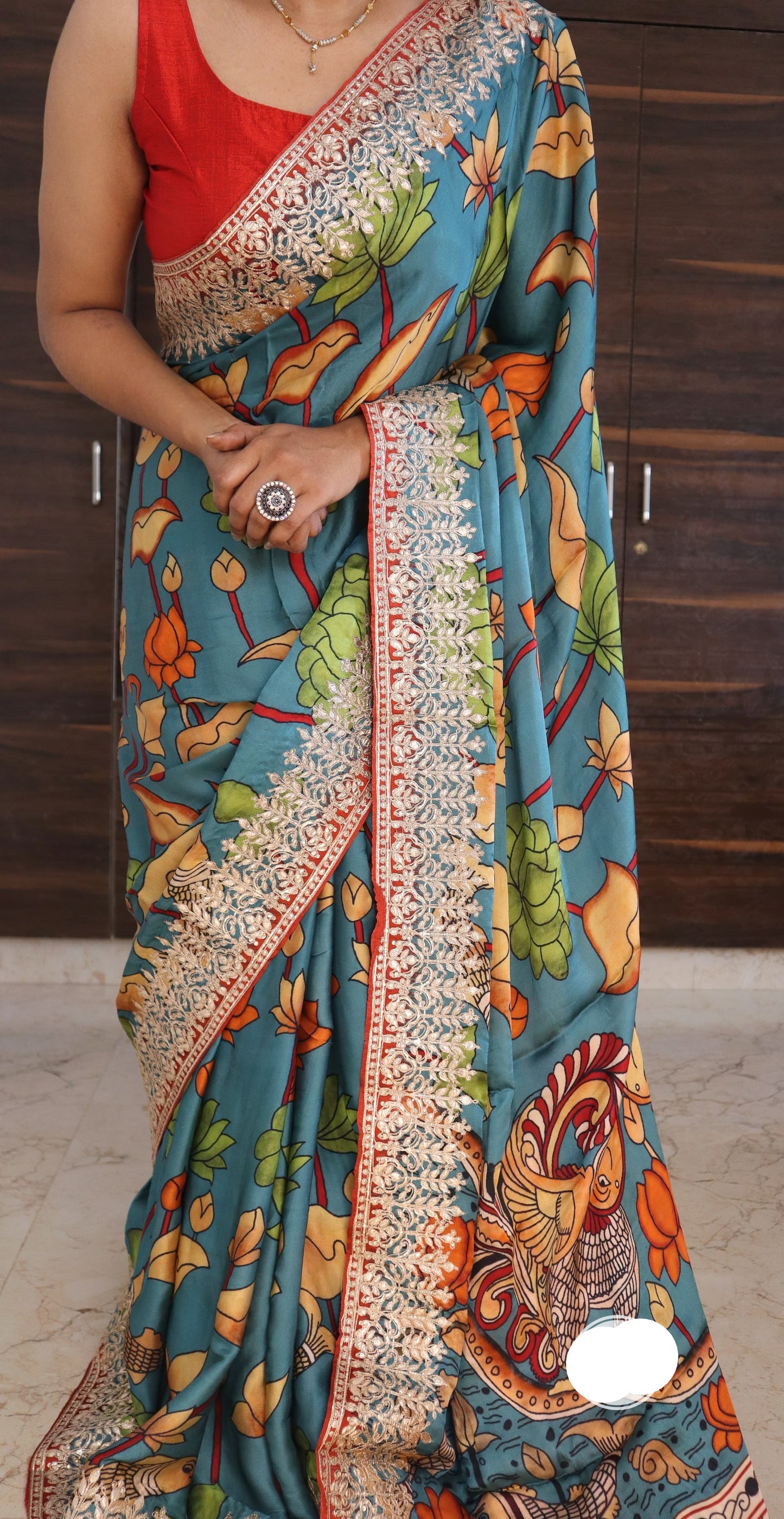 Kalamkari Gajji silk saree gottapatti saree - Saffronfashionindia
