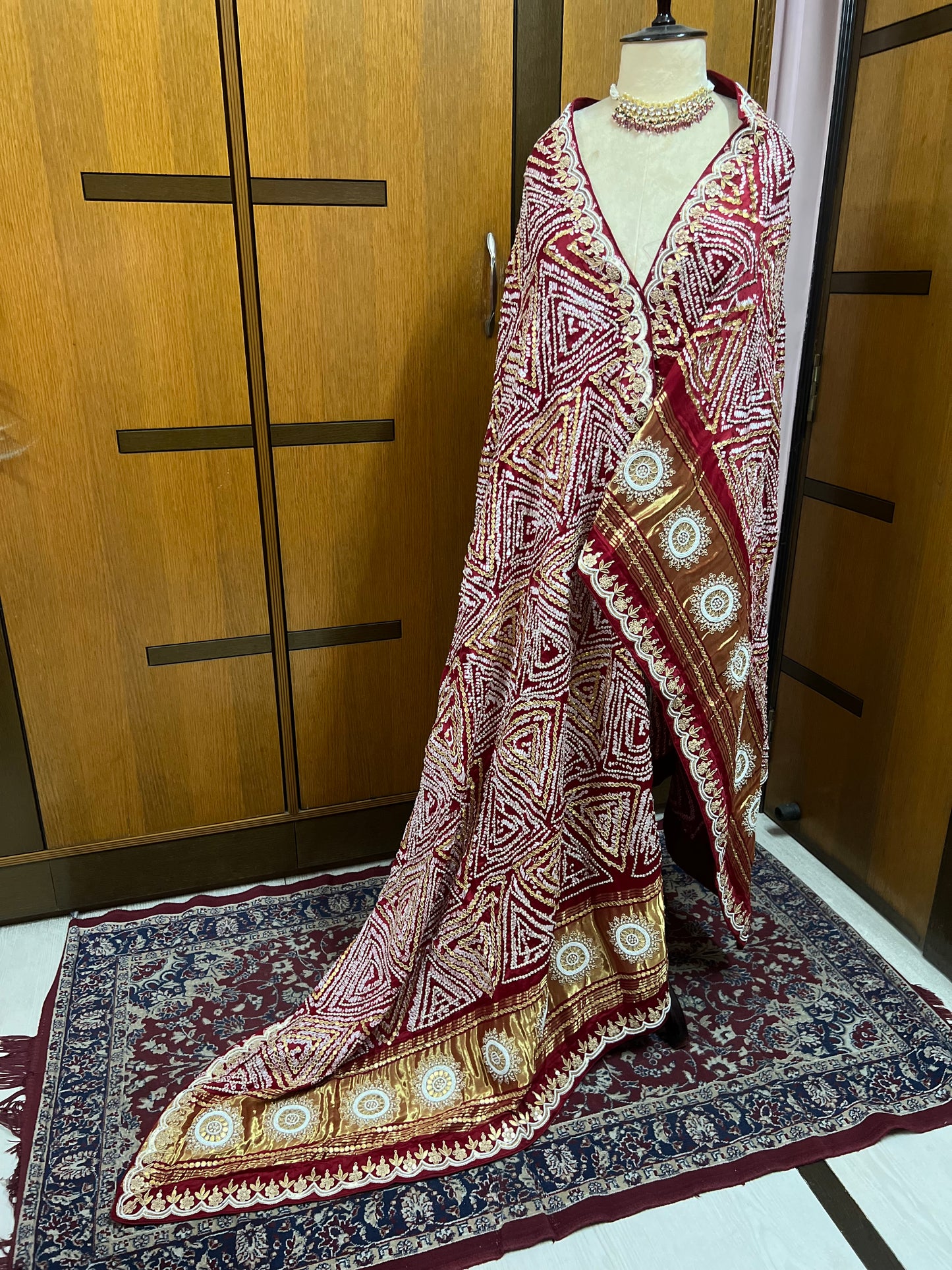 Red Gajji silk dupatta pearl gottapatti dupatta embroidered dupatta - Saffronfashionindia