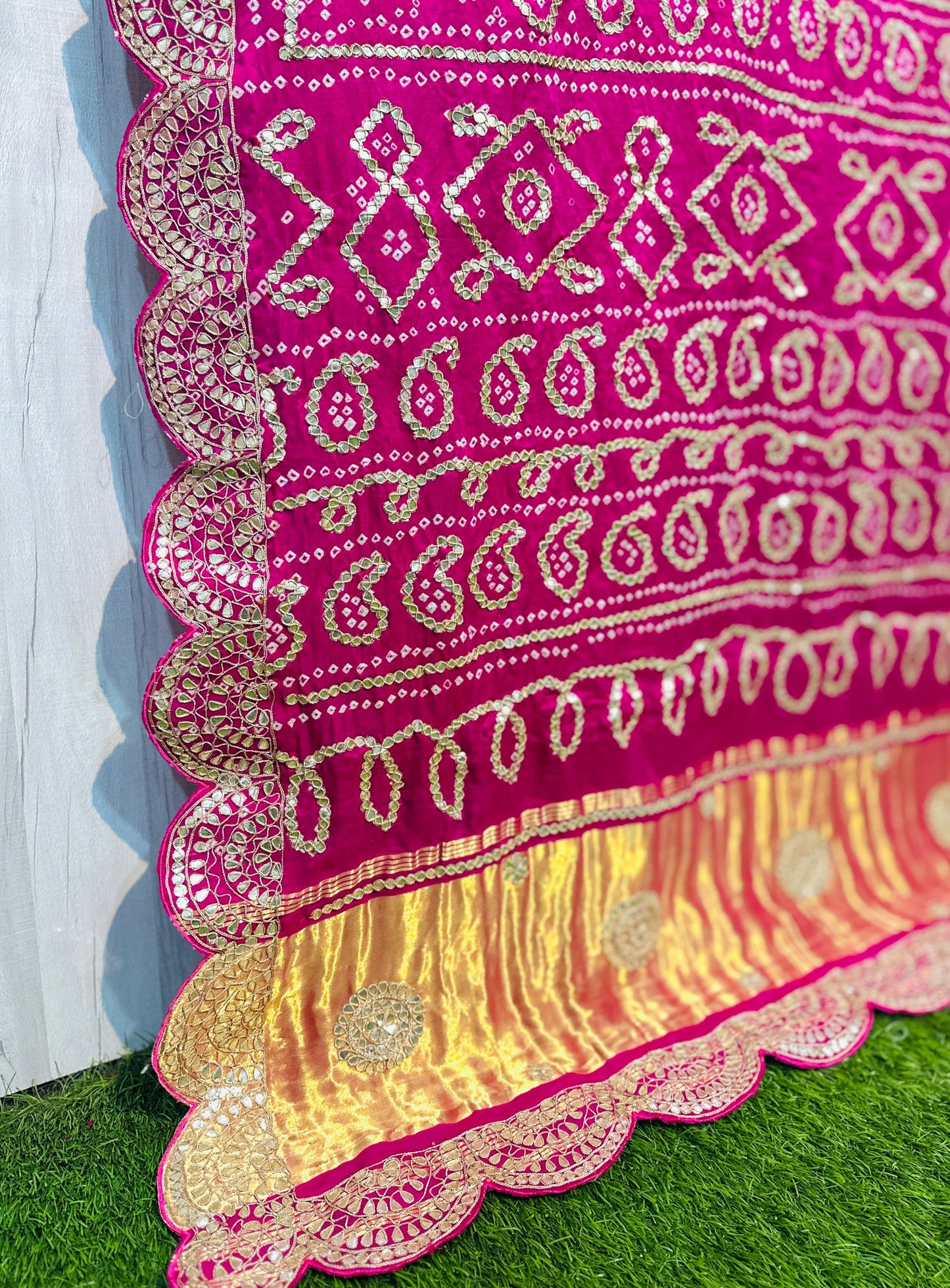 White gajji silk saree gottapatti saree Indian wedding sari blouse - Saffronfashionindia